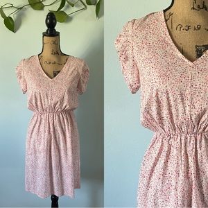 Banana Republic Pink Floral Ruched Sleeve Dress Petite XS